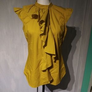 Worthington Mustard Ruffle Button Up